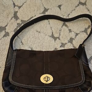 Coach Y2K Vintage Dark Brown Signature Shoulder Bag with Gold Turnlock
